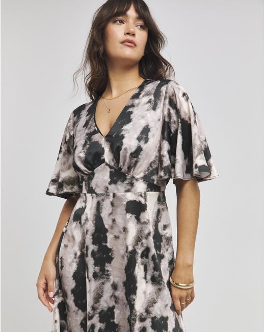 Flounce London White Printed Satin Maxi