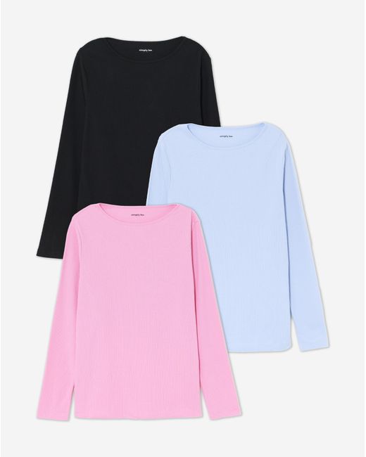 Simply Be White 3 Pack Long Sleeve Rib Tops