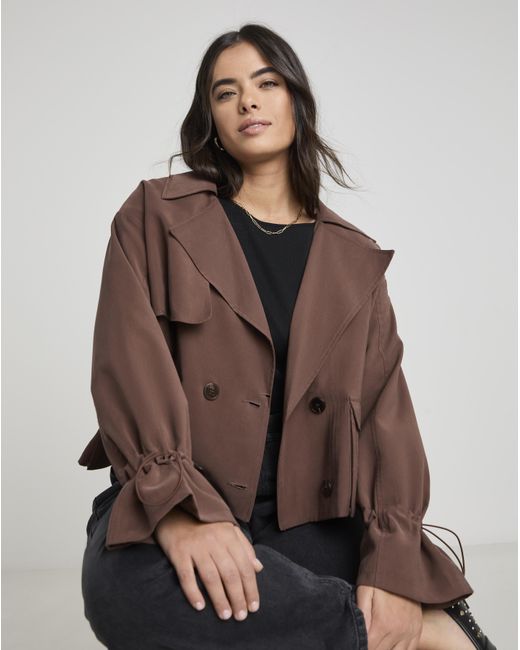 Simply Be Brown Drape Cropped Trench