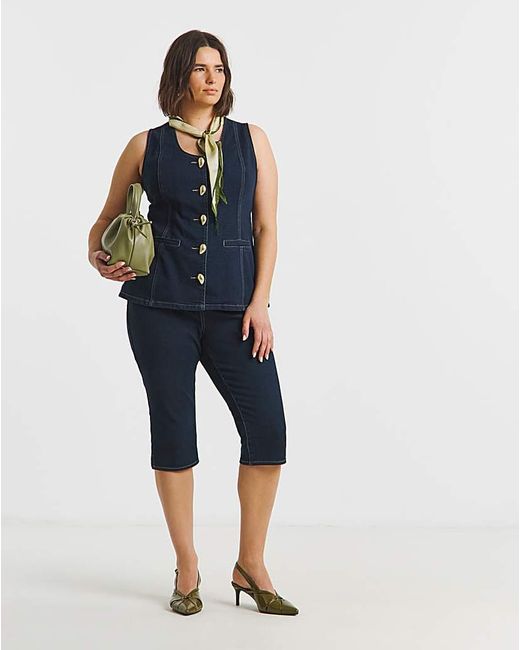 Simply Be Blue Statement Button Denim Top