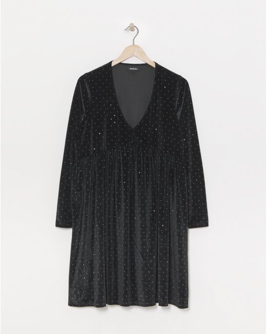 Simply Be Black Velour Hotfix Smock Dress