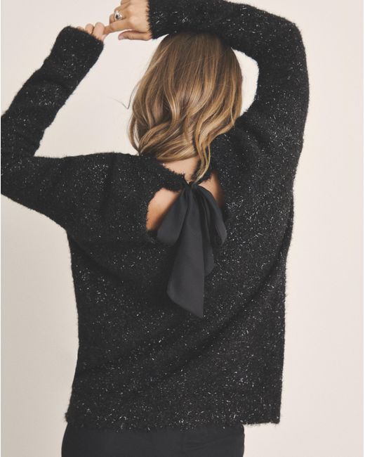 Simply Be Black Tinsel Knit Bow Back Jumper