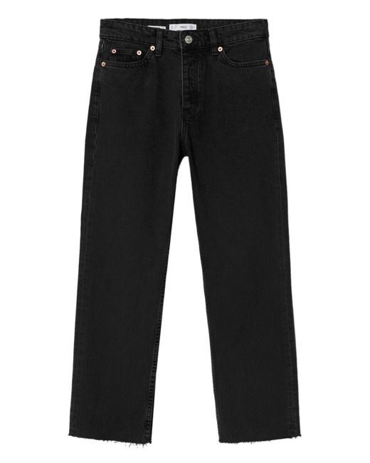 Mango White High-Waist Cropped Straight Jeans
