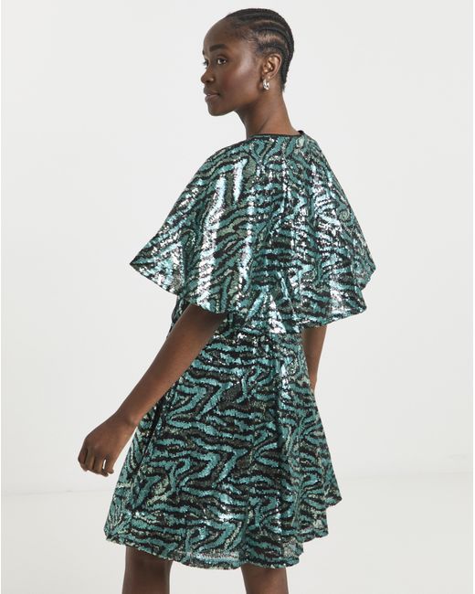 Lovedrobe Green Sequin Cape Mini Dress
