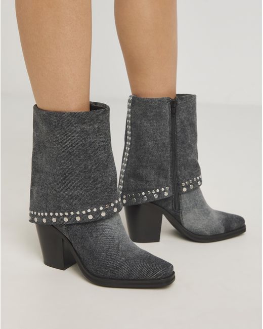 Simply Be Gray Western Cuff Studded Ankle Boot Wide