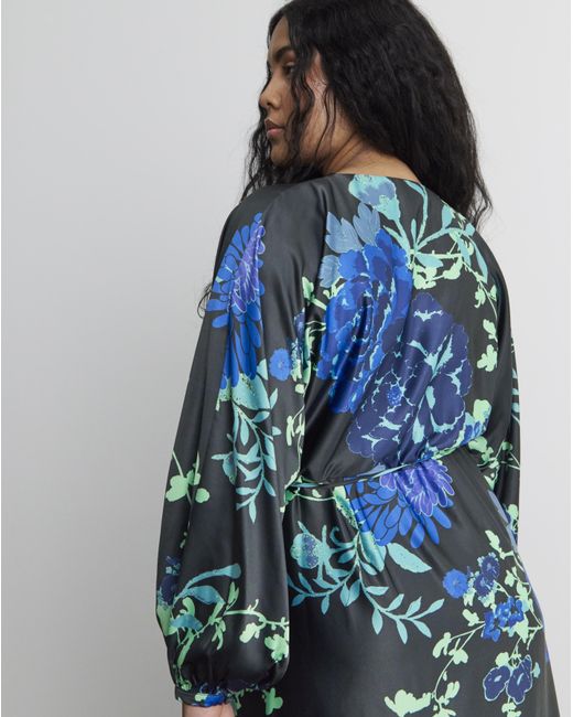 Joanna Hope Blue Floral Satin Wrap Dress