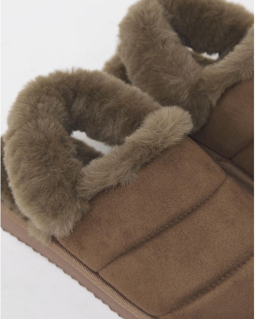 Simply Be Brown Slingback Fluffy Slipper Wide