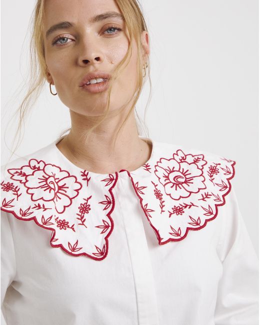 Simply Be White Embroidered Collared Blouse