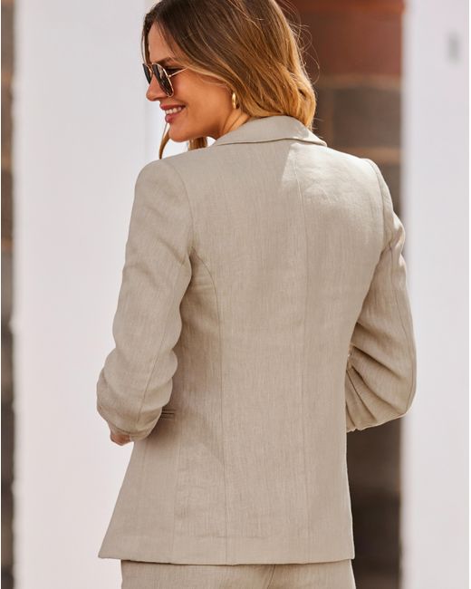Sosandar Brown Ruched Sleeve Linen Blazer