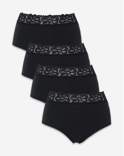 Pretty Secrets Black 4 Pack Lace Top Full Knickers