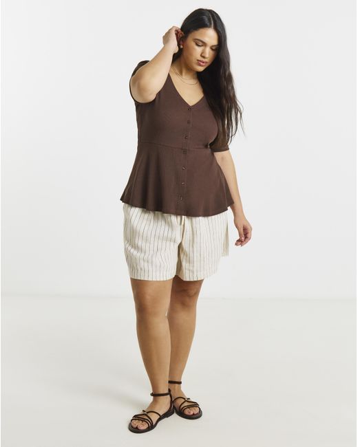 Simply Be Brown Button Through Peplum Top