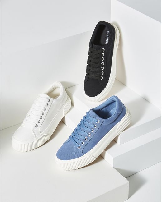 Simply Be Black Canvas Trainer Chunky Ribbed Sole Wide