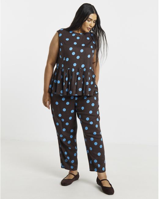 Simply Be Blue Chocolate Spot Linen Trouser