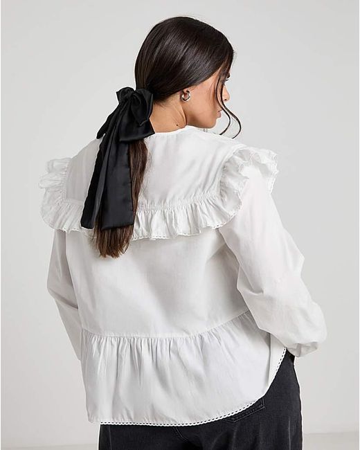 Simply Be White Contrast Bow Collared Blouse