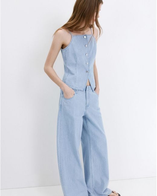 Mango Blue Wide Leg Mid-Rise Jeans
