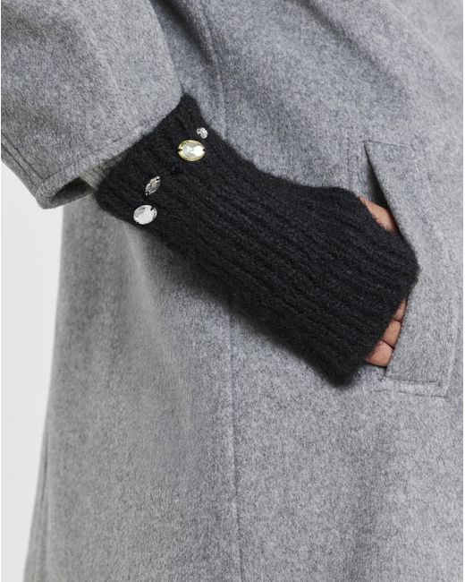 JD Williams Black Jewel Embellished Hat & Handwarmer Set