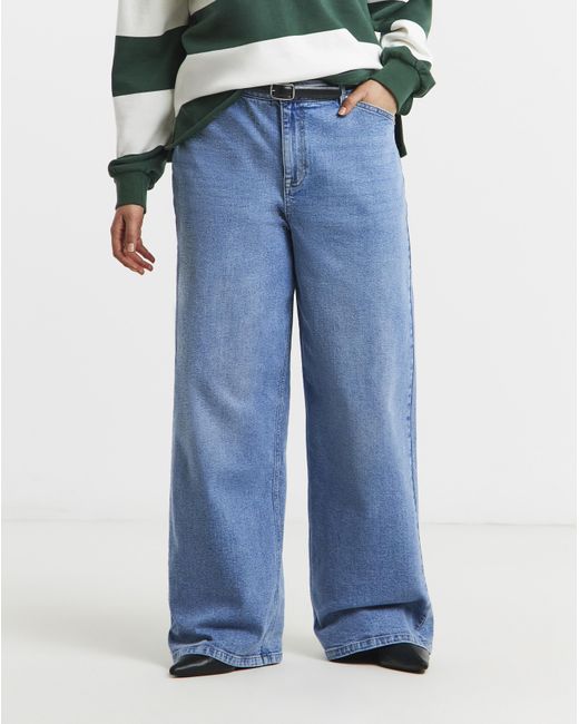 Simply Be Blue Light Wash 99/1 Slouchy Wide Leg Jeans