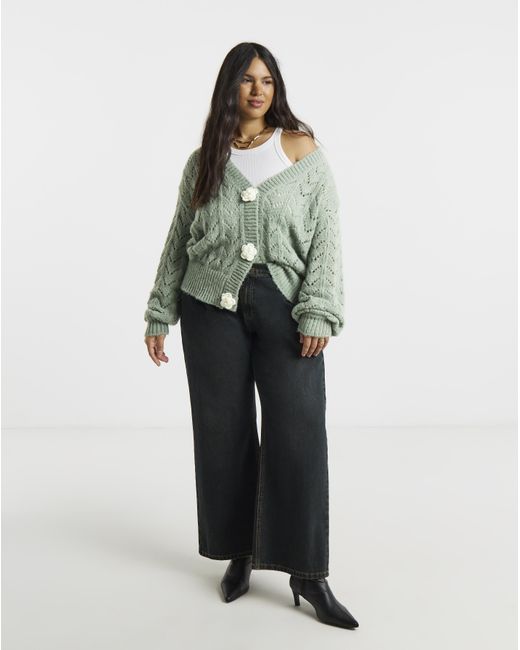 Simply Be Green Pointelle Cardigan