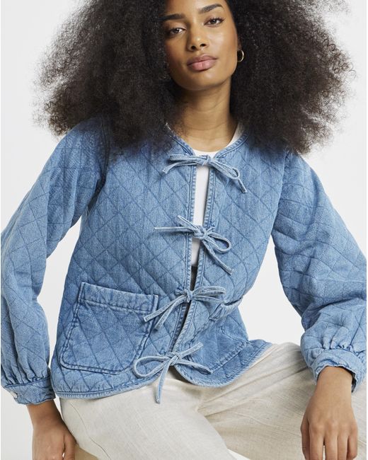 Simply Be Blue Quilted Tie Front Denim Jacket