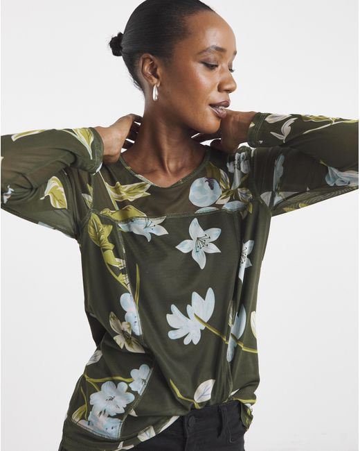 Joe Browns Green Khaki Long Sleeve Mesh Top