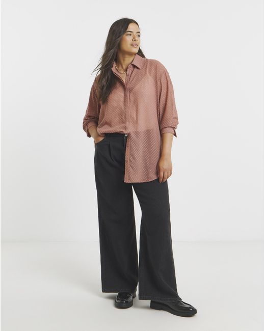 Simply Be Brown Textured Dobby Shirt With Bow Detail