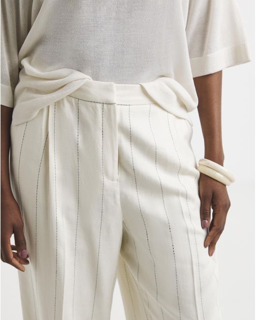 Simply Be White Pinstripe Linen Blend Wide Leg Trouser
