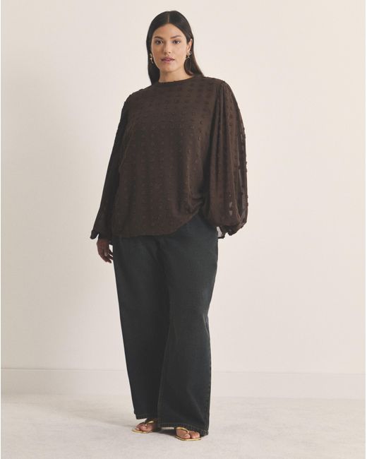 Simply Be Black Dobby Exaggerated Sleeve Blouse