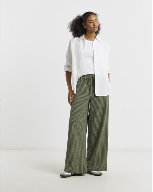 Simply Be Green Khaki Stripe Peg Leg Trouser