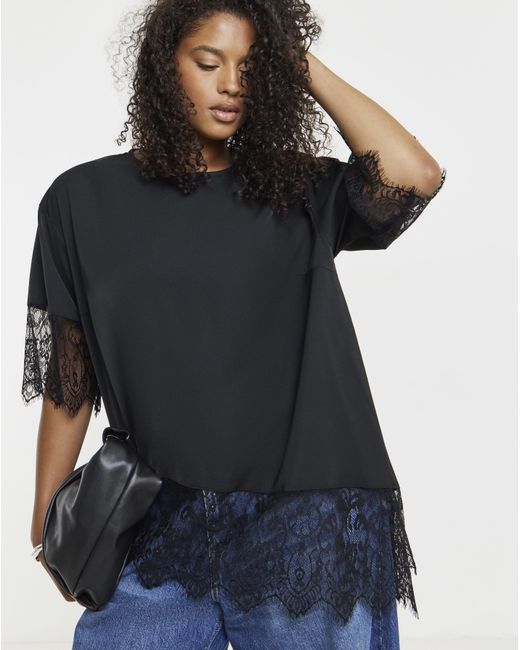 Simply Be Blue Lace Trim Boxy Top
