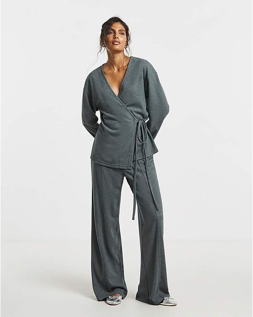 Simply Be Gray Ribbed Wrap Top