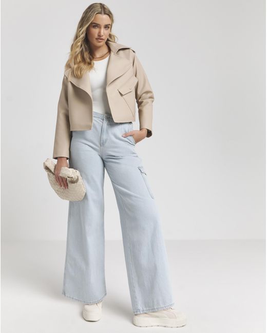 Simply Be Blue Cropped Faux Leather Trench