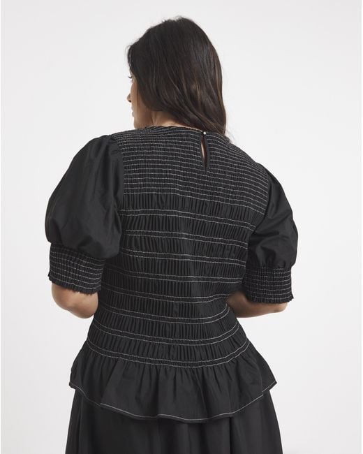 Simply Be Black Smocked Poplin Blouse