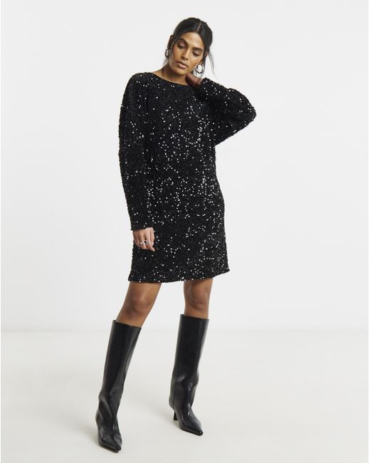 Simply Be Black Velour Sequin Mini Dress