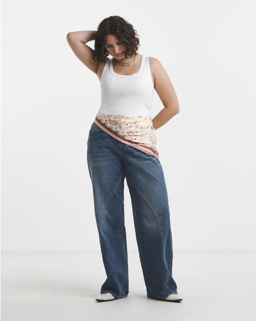 Simply Be Blue Seamed Wide Leg Jeans