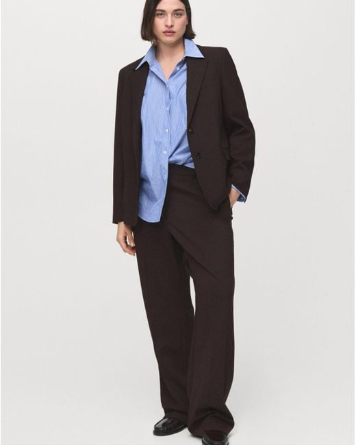 Mango Blue Straight-Fit Suit Blazer