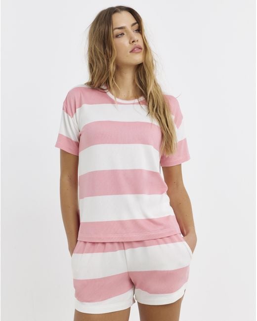 Pretty Secrets Brown Stripe Lounge Short Set