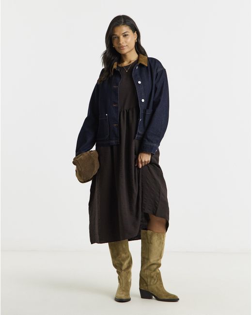 Simply Be Blue Cord Collar Denim Barn Jacket