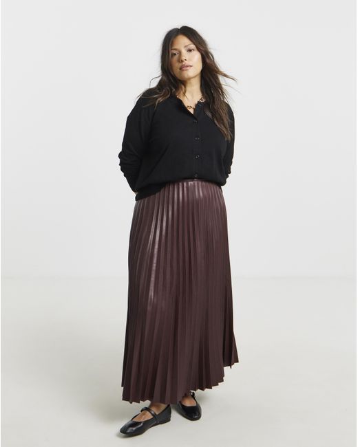 Simply Be Brown Pu Pleated Midaxi Skirt