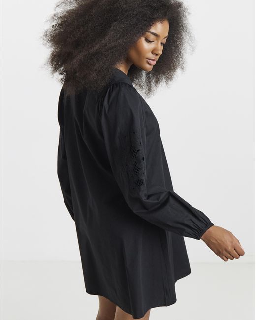 Simply Be Black Embroidered Sleeve Swing Dress
