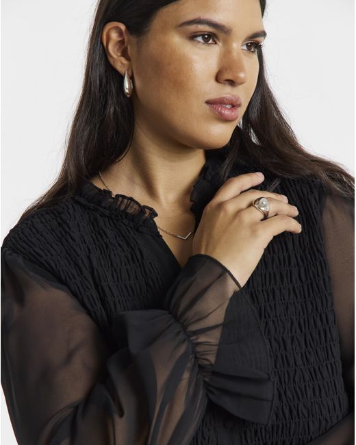 Simply Be Black Shirred Georgette V-Neck Blouse