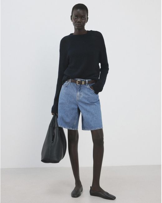 Mango Blue High-Waist Straight-Fit Bermuda