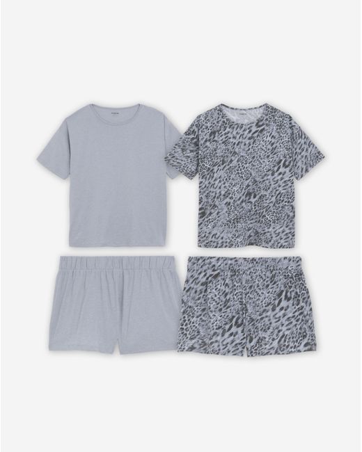 Simply Be Gray Leopard Print Value 2 Pack Shortie Sets