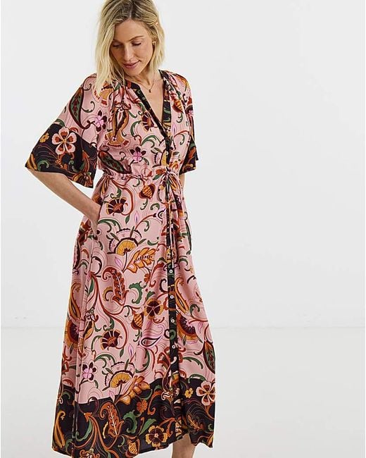JD Williams Red Border Print Frill Sleeve Maxi Dress