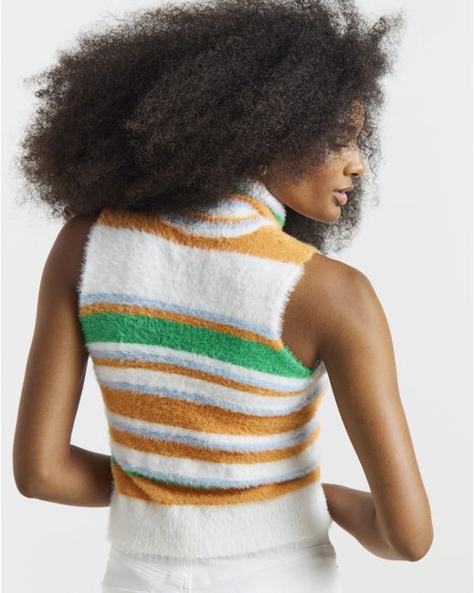 Native Youth Multicolor Fluffy Roll Neck Vest