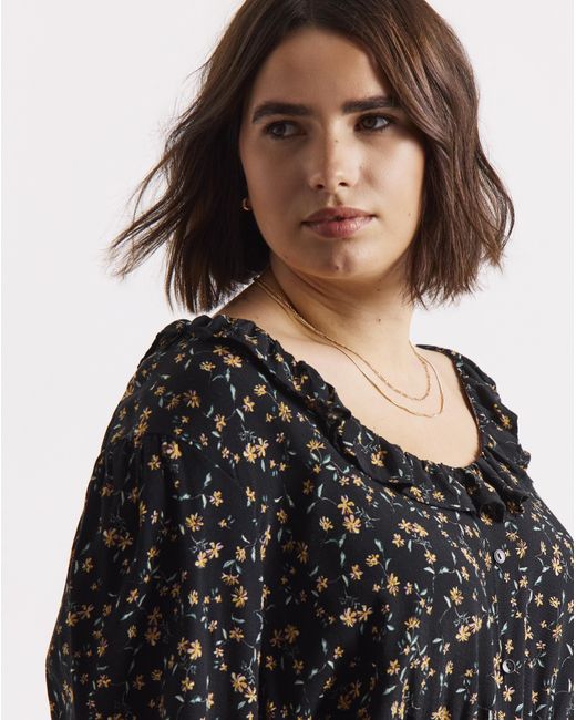Simply Be Black Frill Neck Detail Midi Dress