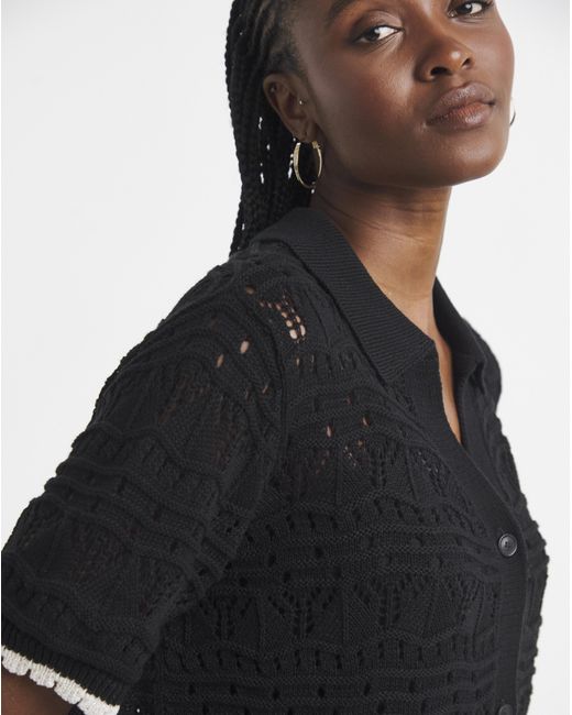 Simply Be Black Pointelle Collared Knit Top