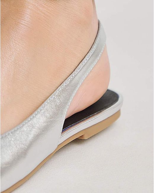 Simply Be Blue Square Toe Flat Slingback Ex Wide