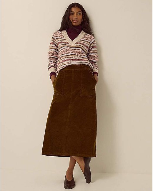 Monsoon Natural Malika Corduroy Midi Skirt