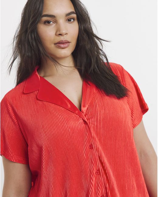 Simply Be Red Plisse Lounge Short Set