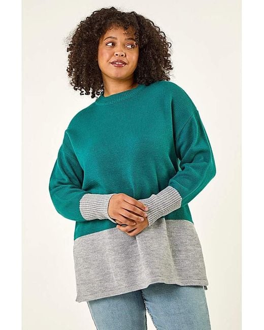 Roman Curve Blue Colour Block Knit Jumper